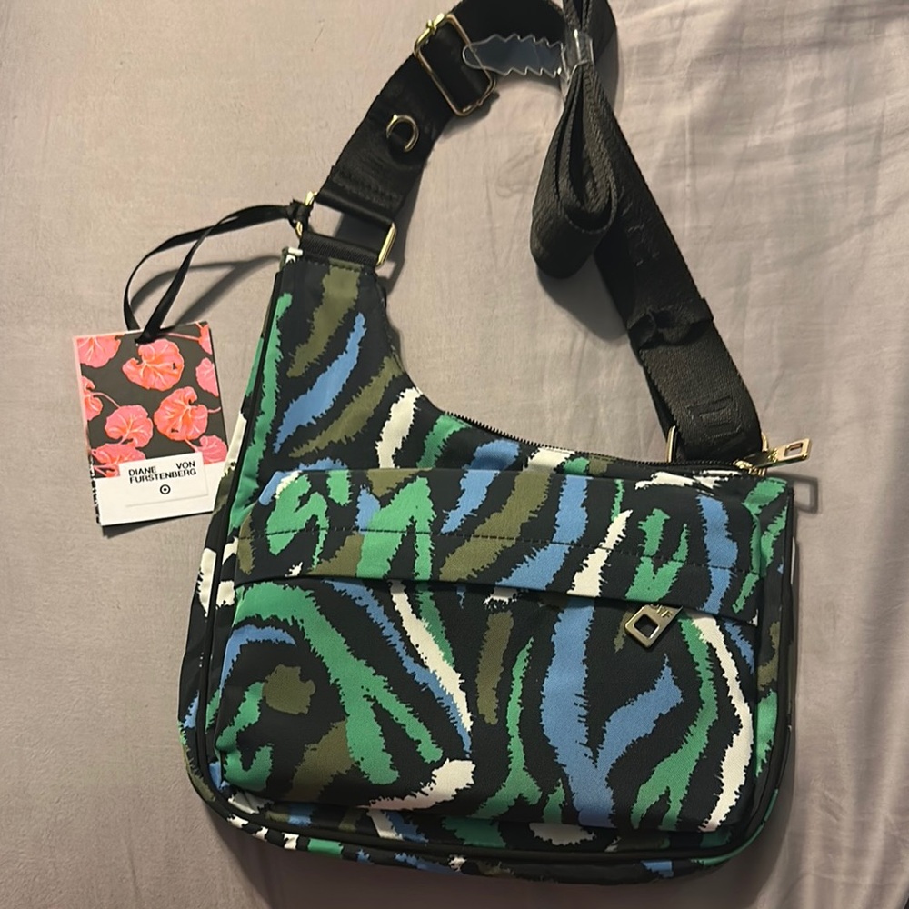 Diane Von Furstenberg for Target Green and Blue Crossbody Bag with Glossy Finish